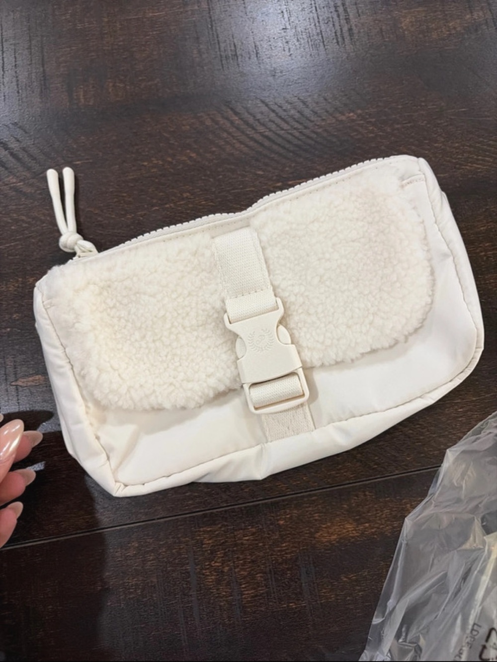 Victoria's Secret Cream Sherpa Flap Wristlet Clutch